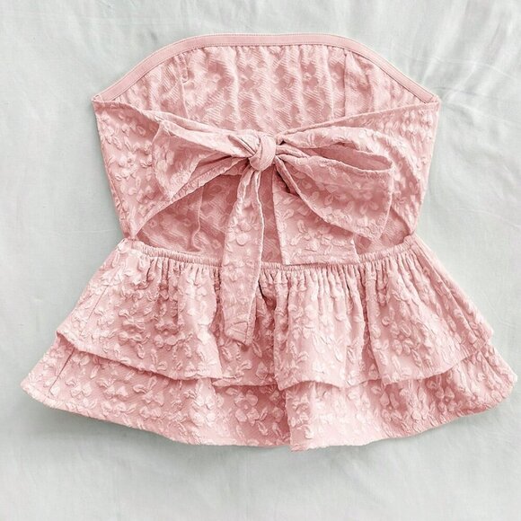 Baby Pink Boho Women's Vacation Jacquard Tie Backless Tube Top - Picture 2 of 6